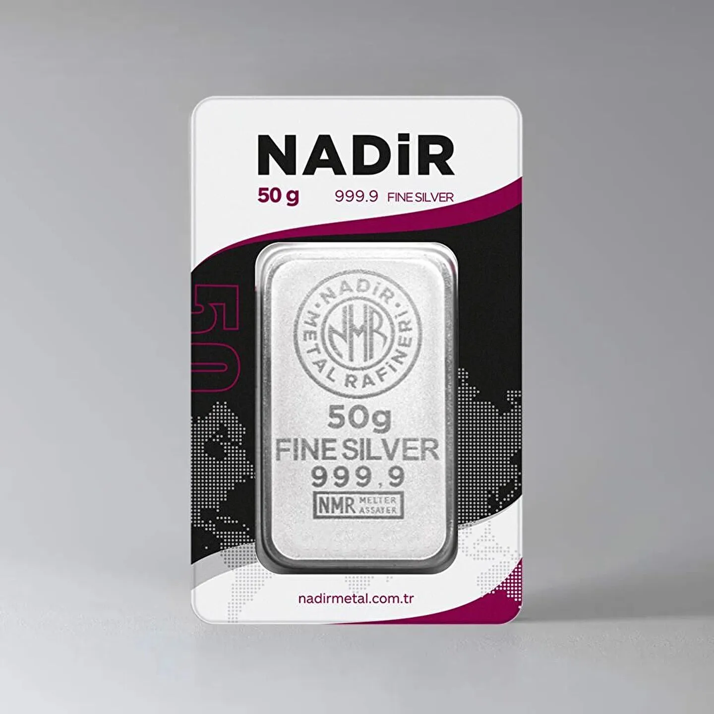 50 Gr Külçe Gümüş — Nadir Metal Rafineri 999 milyem sertifikalı külçe gümüş